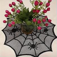 Mantel Individual De Lámina Redonda De Halloween En Lace Negro Impermeable Decoración De Mesa Tela De Servilleta Material Poliéster - details 0