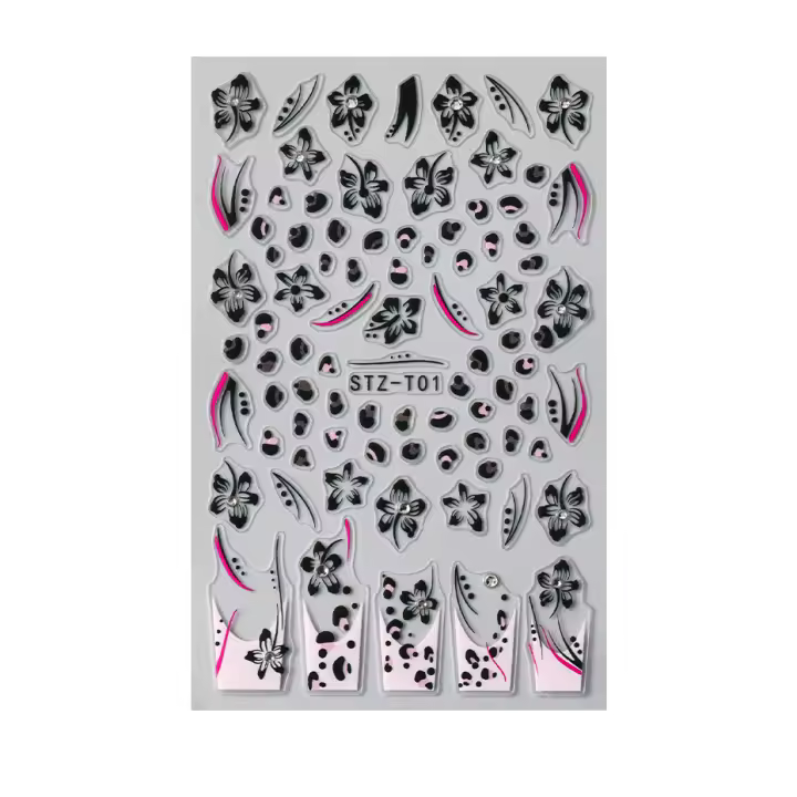 Pegatinas De Uñas Adhesivas Con Diamantes Estilo Cheetah Y Flores Decoraciones Holográficas Para Manicura Artísticas Tamaño 10.2x6.5cm - 1
