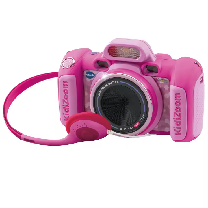 VTech - Kidizoom Duo FX 12 en 1 Rosa 519957: Cámara Infantil +4Años con Doble Objetivo,  Divertidos Filtros, Juegos, Reproductor MP3. Incluye Cascos y Correa. ¡Captura, edita y juega! - 1