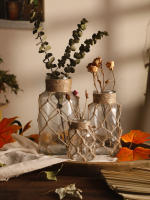 Vaso De Cristal Rustico Colgante Con Correa De Malla Para Flores Secas Decoración De Hogar Para Sala De Estar Y Mesas Transparente Boho Vintage - details 16