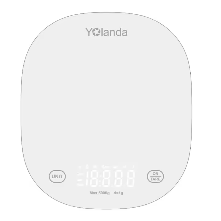 Bascula de Cocina hasta 5kg, Báscula Inteligente Con Bluetooth, Balanza para Alimentos con Superficie de Vidrio Templado y Pantalla LCD, Peso de Comida Funciona con Pila AA, Alta Precisión de 1g, Cocinar, Café, Blanco - 1