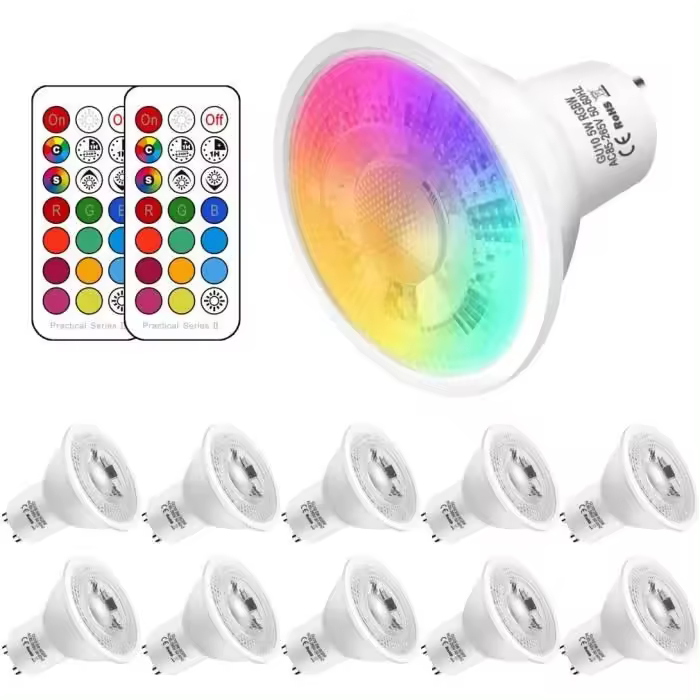 Bombillas LED Gu10 de color equivalente a 6 W, 50 W, 500 LM, Blanco cálido, 2700 K, RGBW, regulables, con Handline (paquete de 10) - 1