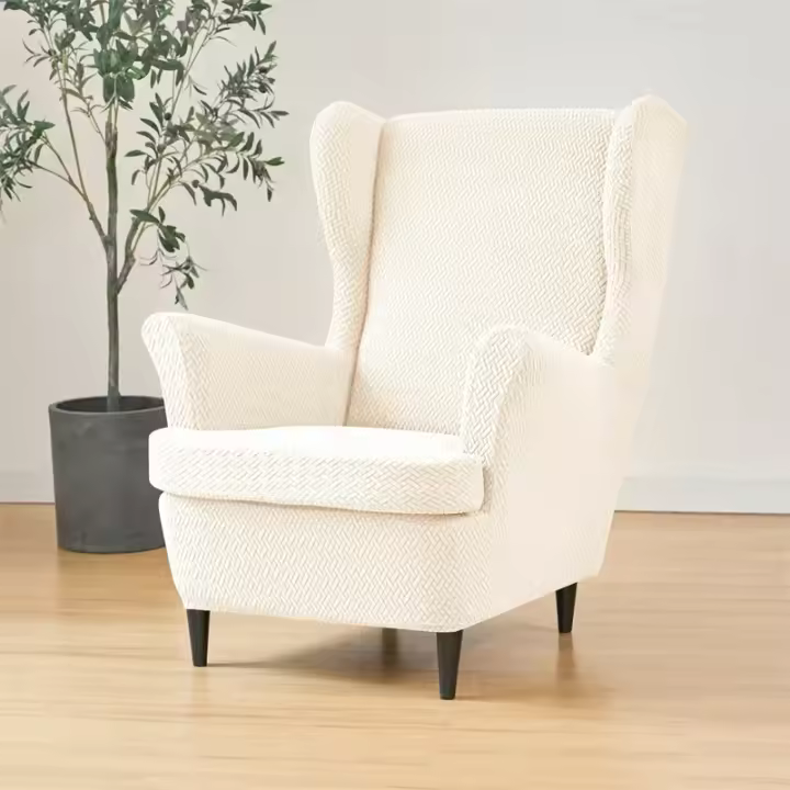 Cubiertas De Silla Wingback Clásicas En Color Sólido Con Funda Para Asiento Y Cojín Tapete De Sofá Decoración Del Hogar Hechas De Spandex Y Poliéster Estilo Europeo - 1