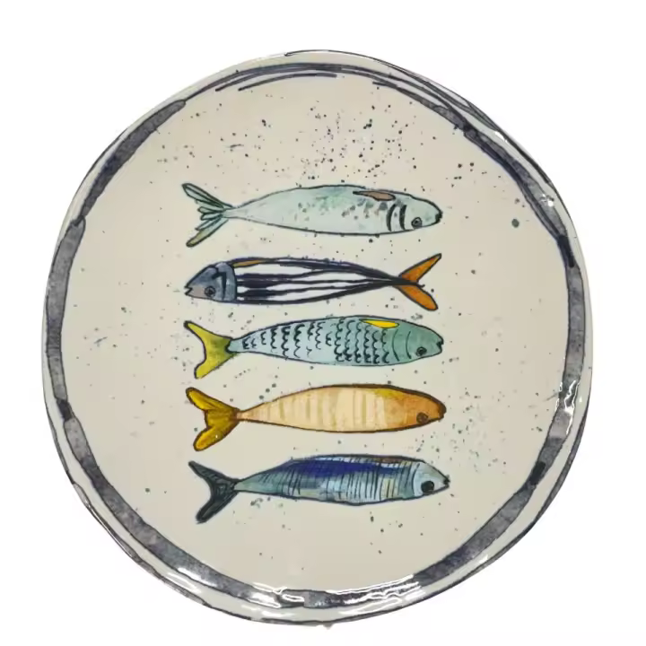 Plato Postre La Mediterránea Iberica Peixe ø20x2cm/ø26x2.5cm con dibujo pez porcelana Apto para microondas y lavavajillas - 1