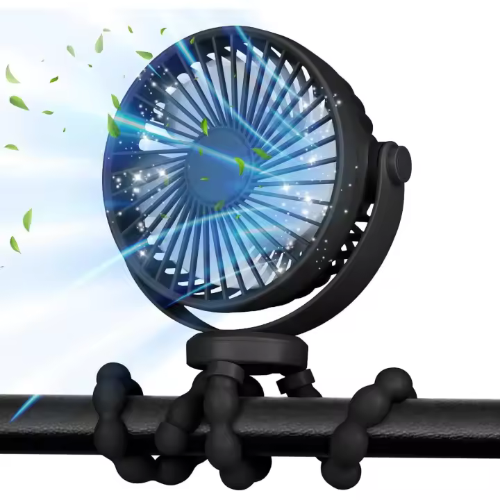 Ventilador Portátil para Cochecito 5200mAh 40 Horas, Ventilador Carrito Bebe con Batería, 360°Rotación,3 Velocidade Ventilador USB para Cochecito, Cuna,Oficina, Viaje (Negro) - 1