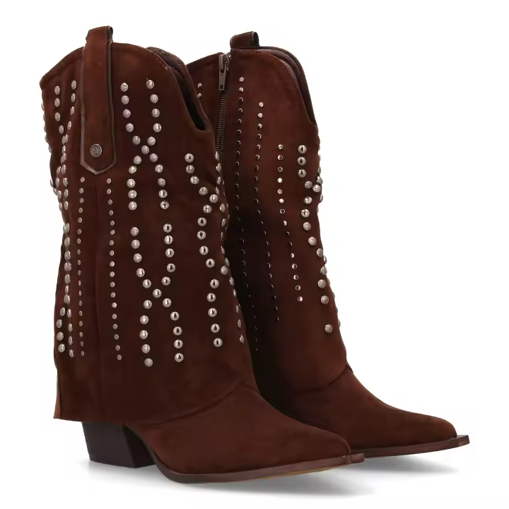 Botas camperas tachuela en caña de mujer color cafe A-5458 - 1