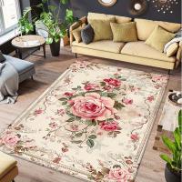 Carpetas Retro Unicas Con Rosas En Rosa Y Blanco Decoración Elegante Para Sala De Estar Y Baño Antideslizantes De Poliéster 100% - details 3