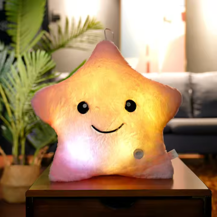 Cojín Estrellado LED Lindo Para Niñas Regalo De Navidad Con Luz Colorida Suave Y Cálido Tamaño 40x35cm Relleno De Poliéster - 1