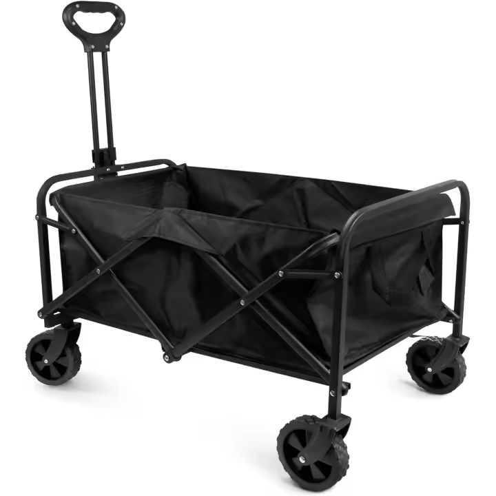 Carro Playa | Plegable | Material Acero Aleado y Tela Oxford | Color Negro | 4 Ruedas silenciosas de 360º | Medidas 76x49x63/86 cm | Peso Máx 120 Kg | Palanca Push-Pull Ajustable - 1