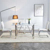 Moderna Silla de Comecoo Juego de 2, PU de cuero de imitación y respaldo de Lino, respaldo Alto tapizado Sillas laterales, Comedete, Cocina, sillas de Oficina de invitados con diseño de Rayas cruzadas espaldas - details 0