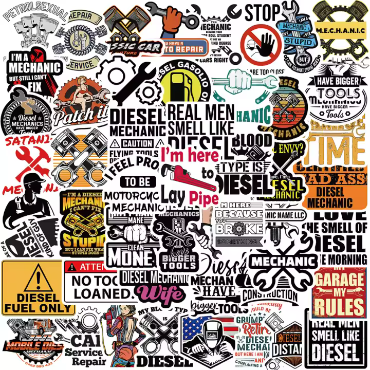 50PCS Etiquetas De Mecánico De Diesel Regalo De Tarjeta Fotográfica Artística Dibujos Animados Para Portátil Equipaje Patineta Decoración Comunitaria Recompensa - 1