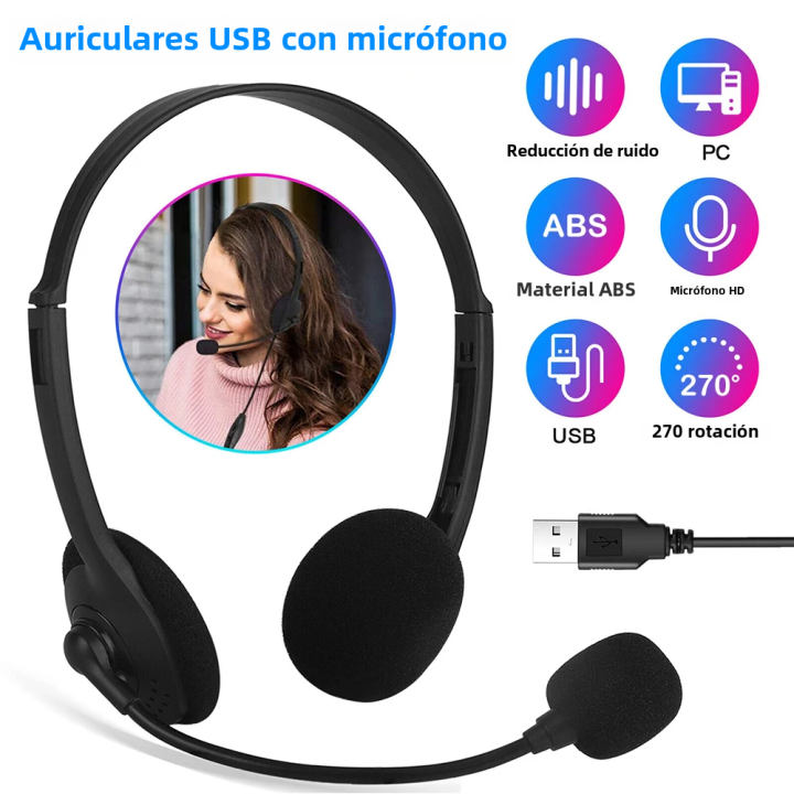 Auriculares De Computadora Con Microfone USB Cableado Para Oficina Escuela Gaming Control De Volumen Reducción De Ruido