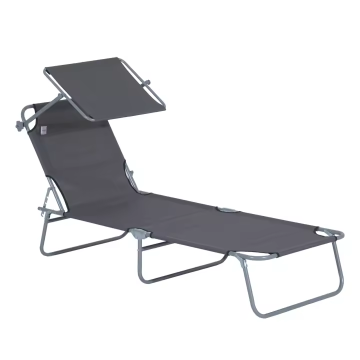 Outsunny Tumbona de jardín Plegable con Toldo Desmontable y Regulable Respaldo Reclinable para Jardín Terraza Acampada al Aire Libre 187x58x36 cm - 1