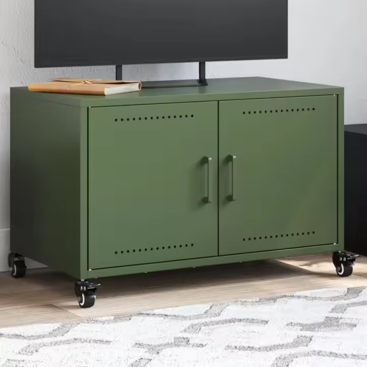 vidaXL Mueble de TV de acero oliva 68x39x43,5 cm en color Verde/Antracita/Rosa y más | almacenamiento funcional diseño moderno para baño dormitorio sala - 1