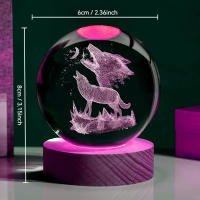 Bola De Cristal Con Patrón De Lobo Silbido 3D Grabado Por Láser Para Decoración De Habitación Y Sala De Estar Luz Nocturna - details 1