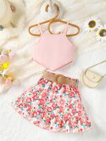 Conjunto De Verano Para Niñas 2 Piezas Camisa Con Aros Y Falda/Pantalones Estilo Vacacional Coreano Ropa Infantil Para Niñas De 4 a 7 Años - details 0