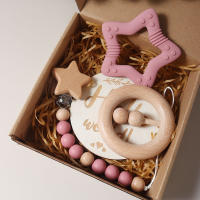 Juego De Regalo Para Bebé Recién Nacido Mordedor De Silicona Estrella Y Golondrina Rattle De Madera Propiedades Fotográficas Para Niños Y Niñas De 0 a 1 Año - details 2