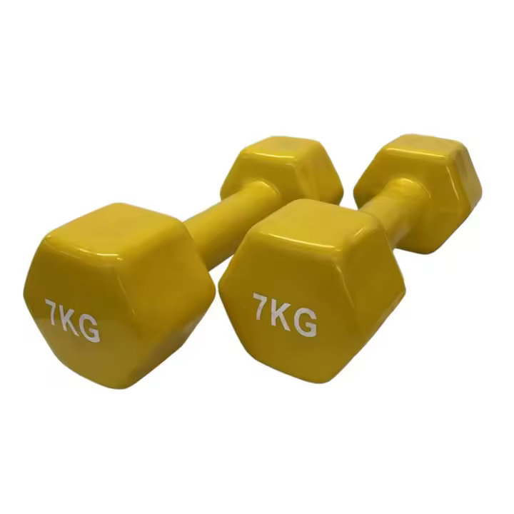 OZIO FITNESS 2 Unidades 7 kg Mancuernas Pesas Hexagonales de Vinilo Fitness Gimnasia Amarillo - 1