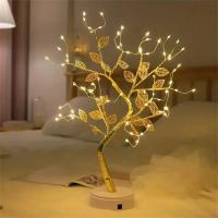 Lámpara De Mesa Árbol De Noche LED Con Encendido Por Toque Y USB/Batería Decoración De Flores Artificiales Bonsái Para Escritorio - details 6