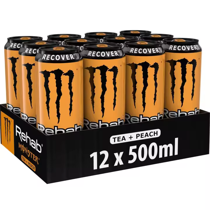 MONSTER REHAB PEACH sabor melocotón durazno - Latas de 500ml - Pack 12 uds - (Importación) - 1
