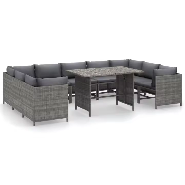 vidaXL Set de muebles de jardín 10 pzas y cojines ratán sintético gris - 1