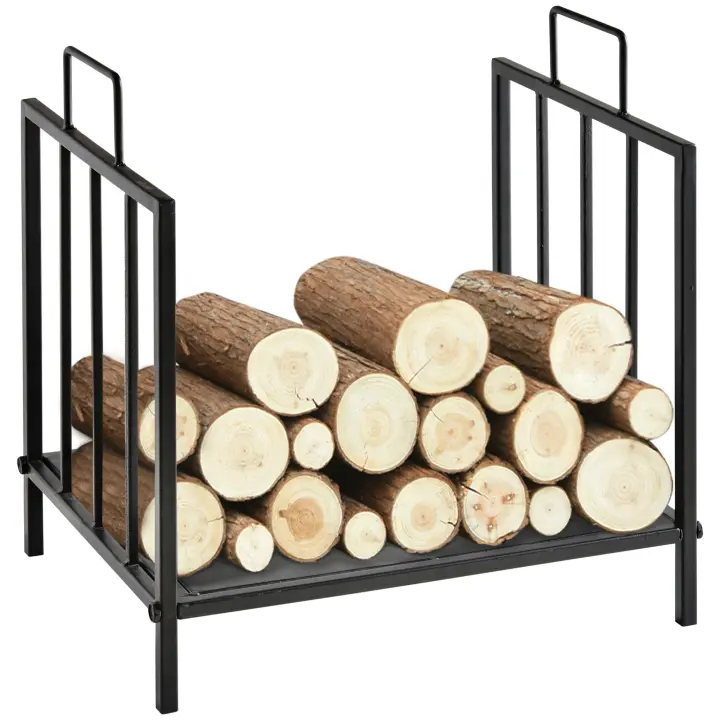 Outsunny Estante de Leña para Chimenea con Asas Leñero Interior y Exterior Almacenaje para Madera Soporte para Leña Tradicional Diseño Elevado 44,5x33x46,5 cm Negro - 1