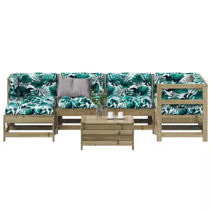 vidaXL Juego de muebles jardín 7 pzas y cojines madera pino impregnada - 1