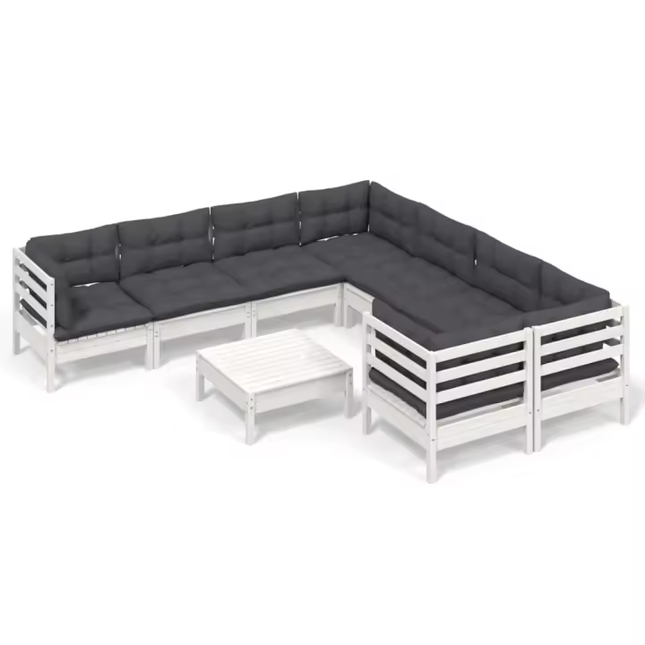 vidaXL Muebles de jardín 9 pzas y cojines blanco madera de pino - 1