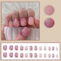 24pcs/set Uñas Postizas Cortas De Acrílico Estilo Francés Con Diseño De Flores Y Mariposas Para La Temporada De Primavera Y Verano Artículos De Belleza Para Uñas - details 26