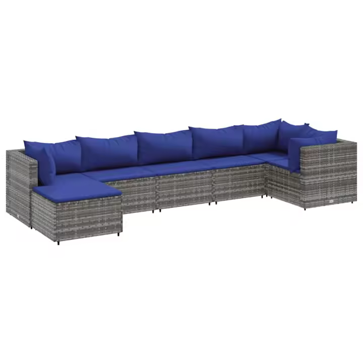 vidaXL Set de muebles de jardín 7 pzas y cojines ratán sintético gris - 1