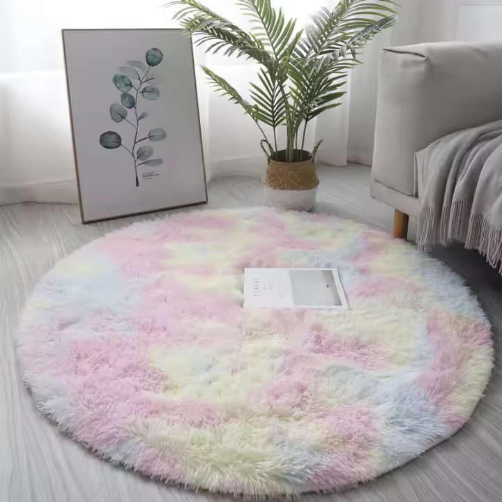 Alfombra Redonda De Peluche Suave Para Sala De Estar Decoración De Hogar Dormitorio Sala De Niños Estilo Moderno Tapete Grueso De Pelo - 1