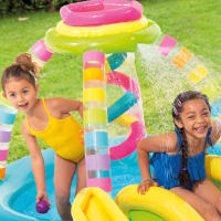 Piscina hinchable infantil INTEX Juegos con Arco Iris con tobogán, para mayores de 2 años, capacidad de 168-206L, base acolchada, medidas 191x295x109cm, incluye parche de reparación - details 4