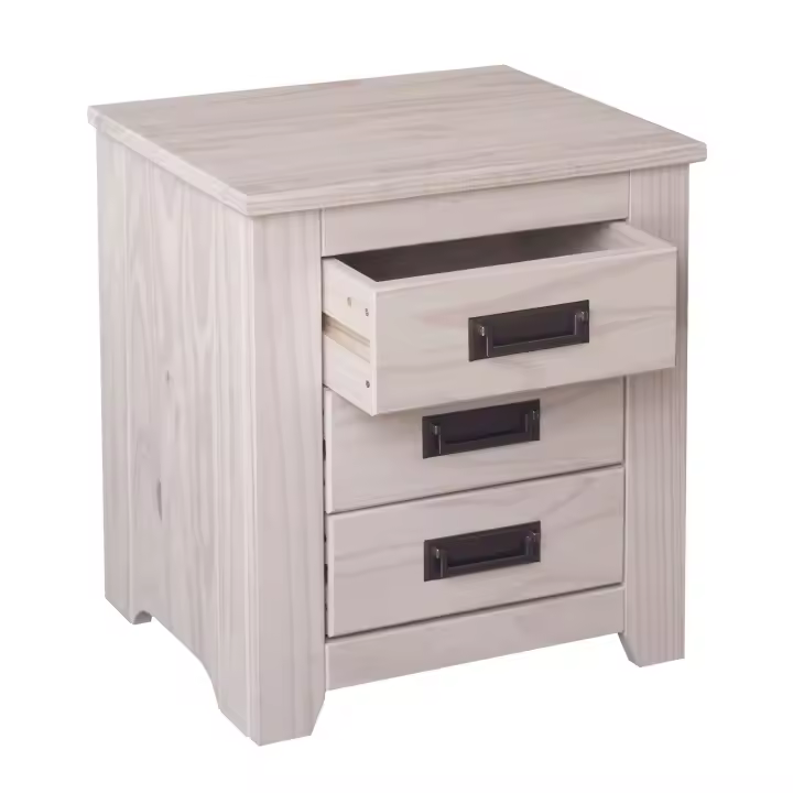 Mesita de Noche De Madera Color Blanco Lavado Para Dormitorio 45x50x38 cm - 1