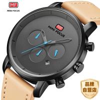 Reloj De Hombre MINI FOCUS Simple Gran Dial Multi-Función Movimiento Calendario Impermeable Correa De Cuero Negro Gris Café - details 0