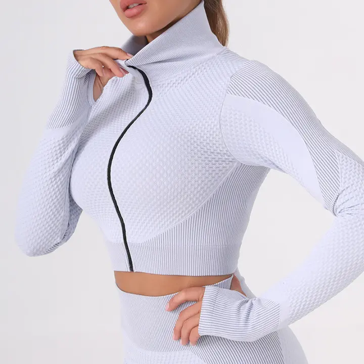 Trajes de Yoga para mujer, ropa deportiva, conjunto de gimnasio, trajes deportivos, pantalones de entrenamiento, Top corto de manga larga, sujetador, chándales para mujer - 1