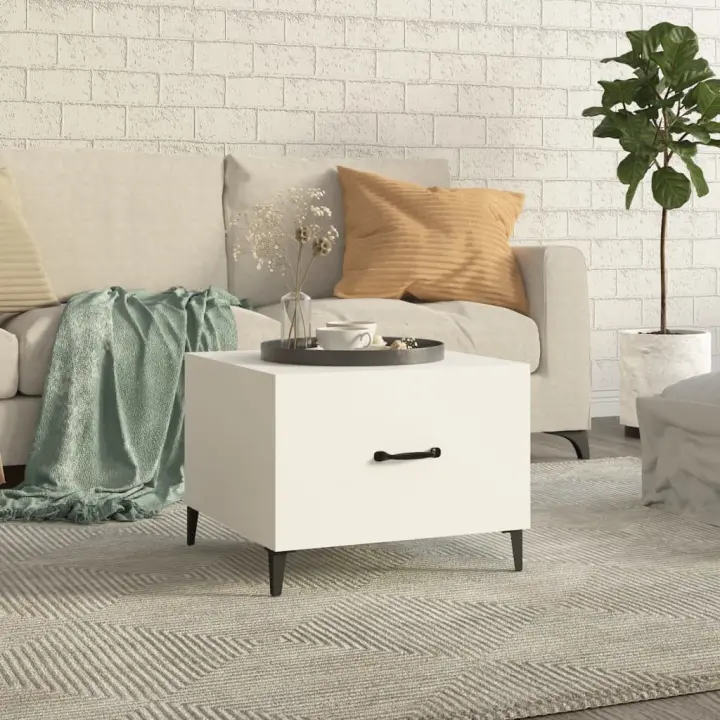 vidaXL Mesa de centro con patas de metal blanco 50x50x40 cm - 1