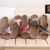 Zapatillas De Hombre Para Interior Y Playa Con Tela De Lino Zapatos Planos Abiertos Y Cordones De Goma Estilo Conciso Para Verano - details 0