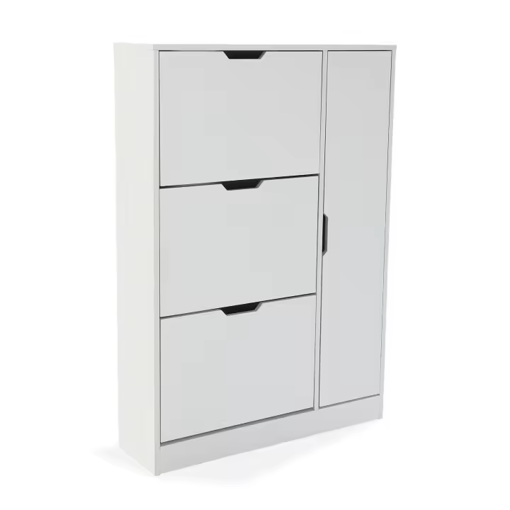 Versa Otara Cómoda Cajonera para Almacenaje, Cajonera dormitorio, Sinfonier, Zapatero con Armario, Medidas (Al x L x An) 117 x 23,5 x 80 cm, Madera, Color Blanco - 1