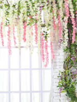 12pcs Wisteria Artificial Enredadera De Flores Rosa Para Decoración De Bodas Y Hogar Valla Colgante De Tela De Seda Para Pared - details 3