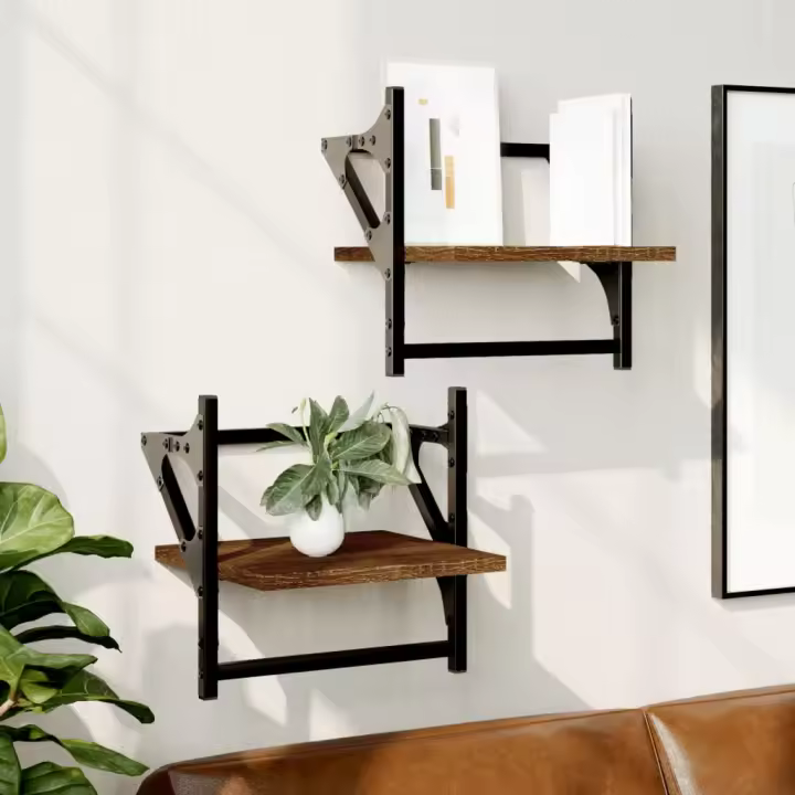 Estantes de pared con barras 2 uds marrón roble 30x25x30 cm - 1