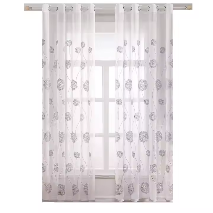 Cortina Cortinas con Ojales Bordadas en Gasa Transparente - 2 Piezas - 1