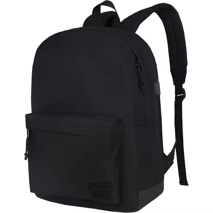 Mochila informal ligera para ordenador portátil con puerto de carga USB, mochila de uso diario, mochila para Universidad (negro completo) - 1