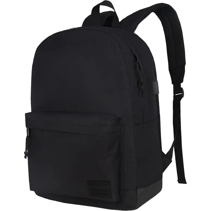 Mochila informal ligera para ordenador portátil con puerto de carga USB, mochila de uso diario, mochila para Universidad (negro completo) - 1
