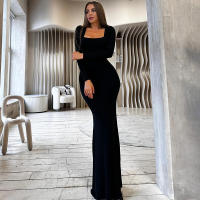 Vestido Largo De Manga Suelta Dulzura Para Mujer En Color Negro Estilo Bodycon Con Cierre De Lazo Sexy Y Club Para Fiesta Club Ropa De Calle Noche - details 11