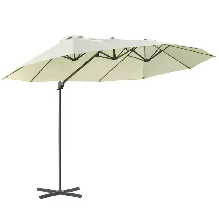 Sombrilla Doble Sombrilla voladiza Sombrilla Doble con manivela Sombrilla de Jardín ajustable Sombrilla retrácthil Metal Cream Blanco 440x270x250 cm - 1