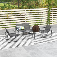 Outsunny Conjunto de Muebles de Jardín Juego de 4 Piezas Muebles de Terraza con 2 Sillones 1 Sofá Exterior de 2 Plazas y Mesa de Centro con Tablero de Vidrio Templado Negro - details 1