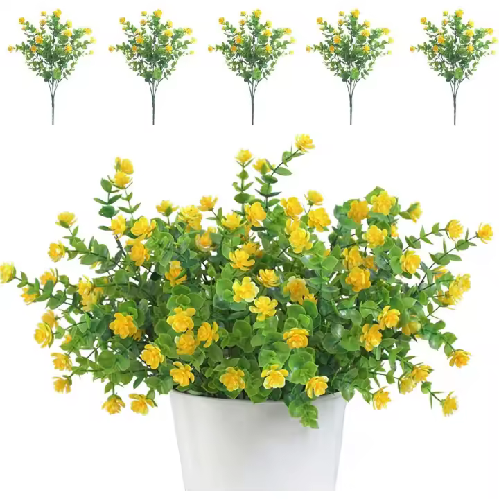 5 Piezas Flores Artificiales Flor Falsas,Arbustos Verdes Resistentes a Los Rayos UV Plantas para Colgar en Interiores y Exteriores,para Casa Jardín Ventana Fiesta Boda Decoración（Florero no incluido） - 1