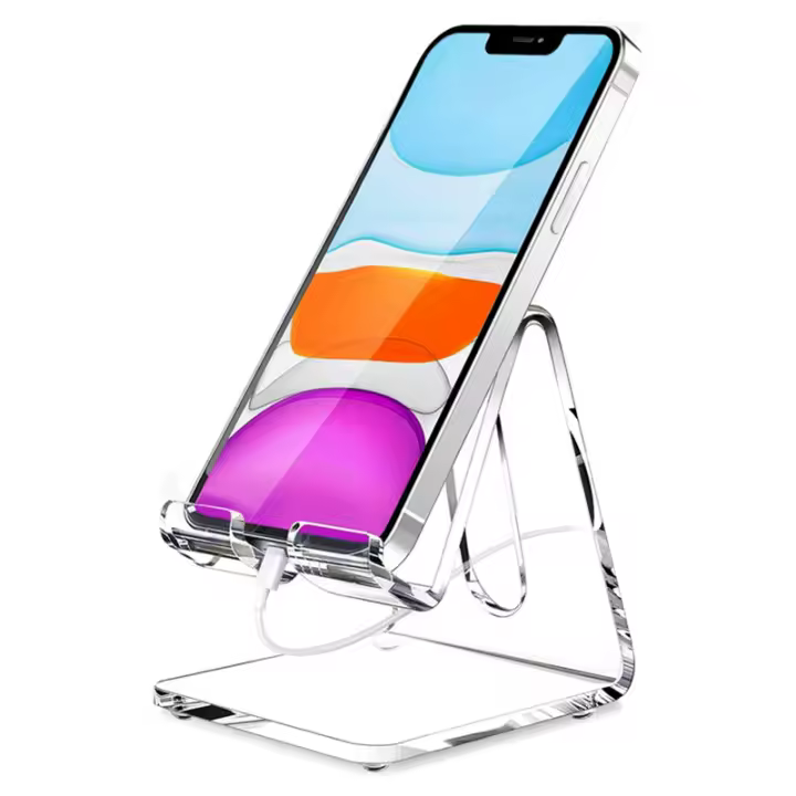 Soporte De Teléfono Móvil De Acrílico Transparente Para Escritorio Compatible Con iPhone 14 13 pro Samsung Soporte De Montaje Para Teléfono Sin Cargador Universal - 1