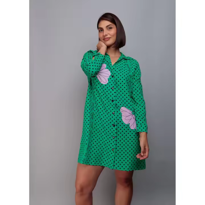 Keep&Trendy Marcas Mujer Ropa Vestidos y monos OUTLET OUTLET MUJER OUTLET Vestidos  Vestido camisero verde -Keep and Trendy- Tulipanes - 1