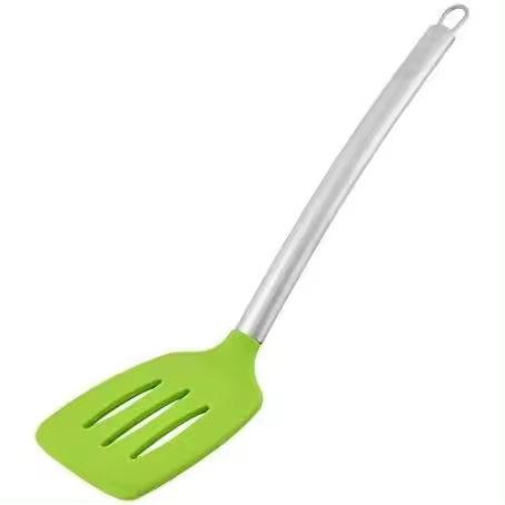 Espátula para panqueques con puntos de silicona y mango de acero inoxidable verde - 1